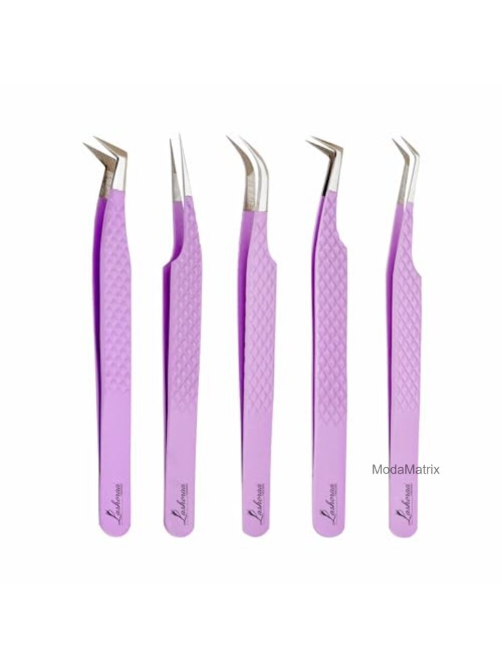 5pc Lash Extension Tweezers Set with Fiber Tip Grip Stainless Steel